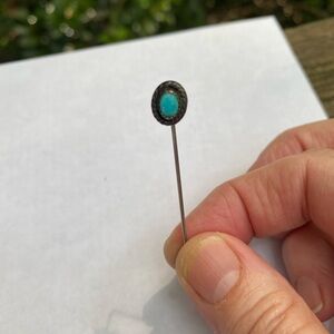 Vintage Silver-Tone Oval Shape Turquoise Stone 2 1/4” Stick Pin